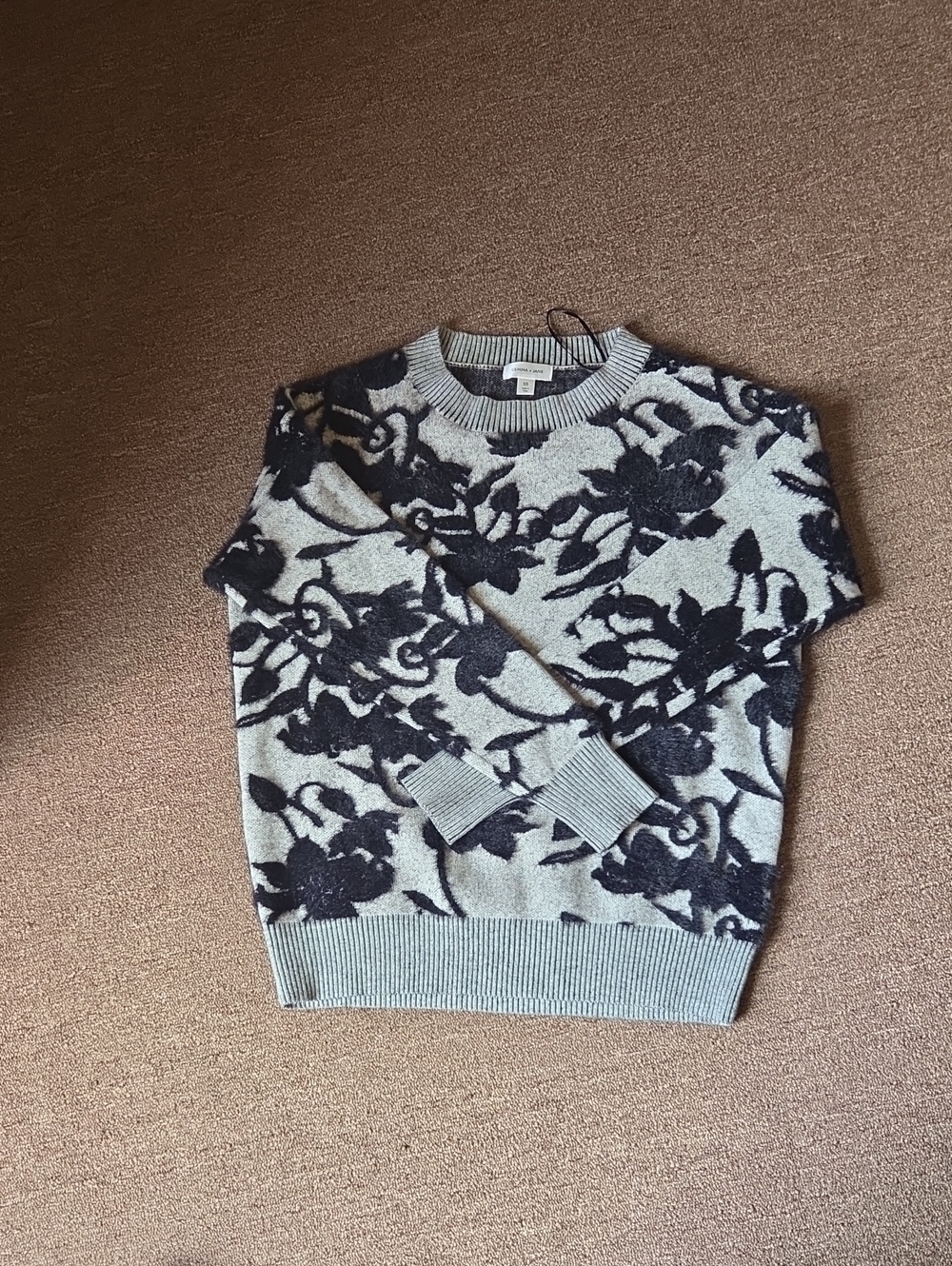 Gemma And Jane Grey Floral Pattern Crewneck Sweater